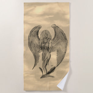 Toalha De Praia Anjo, Arte Lápis em Marmor Design