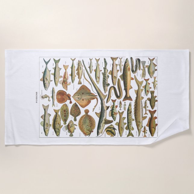 Toalha De Praia Antique fish chart crafter's (Frente)