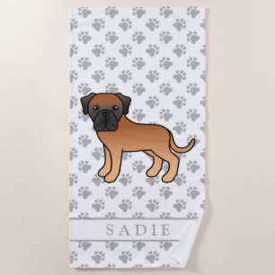 Toalha De Praia Apricot English Mastiff Cute Cartoon Dog & Name