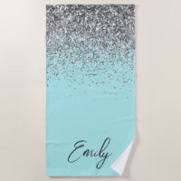 Aqua Azul Verde Prateado Glitter Monograma
