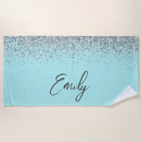 Aqua Azul Verde Prateado Glitter Monograma