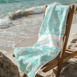 Toalha De Praia Aqua Blue Floral Personalizado William Morris Esti