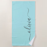 Toalha De Praia Aqua Blue Teal Modern Script Girly Monographic Nam<br><div class="desc">Aqua Blue Teal Monograma Name Beach Towel. Isto faz o doce e perfeito aniversário de 16 anos,  casamento,  chá de panela,  aniversário,  chá de fraldas ou festa de solteira presente para alguém que ama luxo de luxo e estilos quíticos.</div>