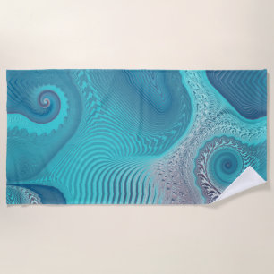 Toalha De Praia Aqua e Taupe Oceanic Swirls Abstrato