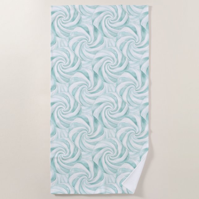 Toalha De Praia Aqua Mint White Swirls (Frente)