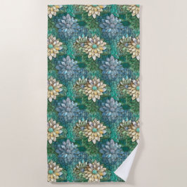 Toalha De Praia Aqua White Turquoise Green Floral
