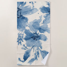Toalha De Praia Aquarela Azul Floral Pintada Botânica Caprichosa