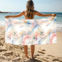 Toalha De Praia Aquarela Botânica Pastel Elegante