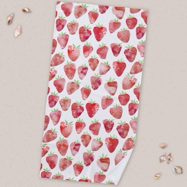 Toalha De Praia Aquarela de Morango (Watercolor strawberry pattern beach towel)