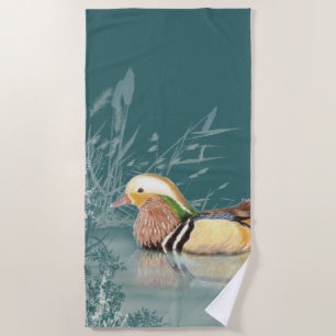 Toalha De Praia Aquarela Mandarin Pato Arte Natural Pássaro