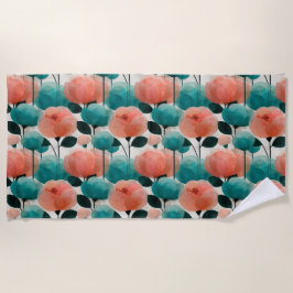 Toalha De Praia Aquarela Vintage Rosa e Verde Floral