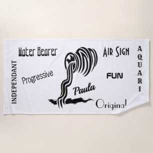 Toalha De Praia Aquarius Zodiac - Texto de tendências PERSONALIZA