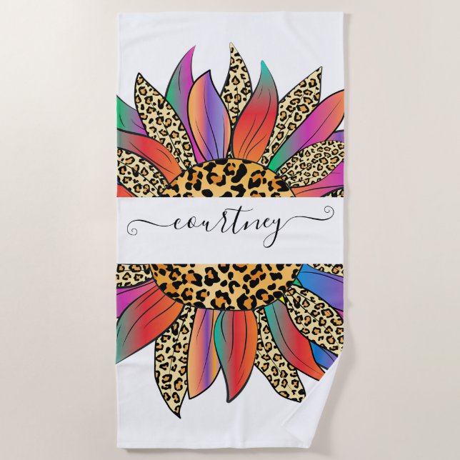 Toalha De Praia Arco-íris e reboque de praia personalizado de impr (Frente)