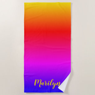 Toalha De Praia Arco-íris Vibrante Ombre Personalizado