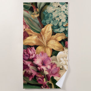 Toalha De Praia Arranjo Floral Vintage Vibrante