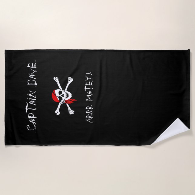 Toalha De Praia ARRR Matey Personalizado Pirate Beach Towel Black (Frente)