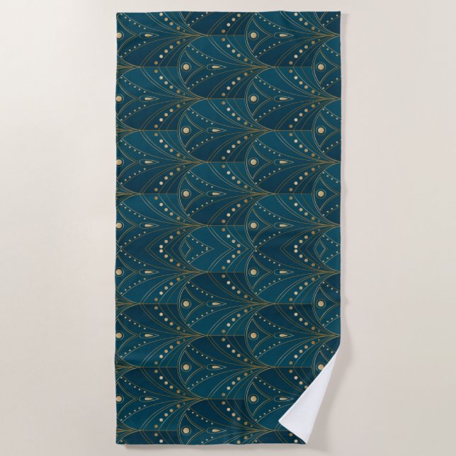 Toalha De Praia Art Deco pattern with gold geometric shapes (Frente)