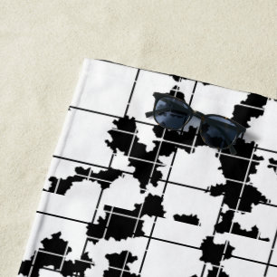 Toalha De Praia Arte abstrata orgânica preto e branco Design