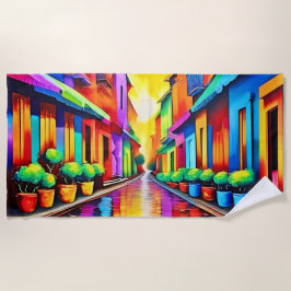 Toalha De Praia Arte Colorida da Cena de Rua
