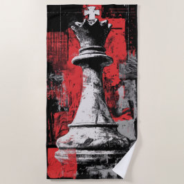 Toalha De Praia Arte da Peça de Xadrez Rei – Design Grunge Preto V
