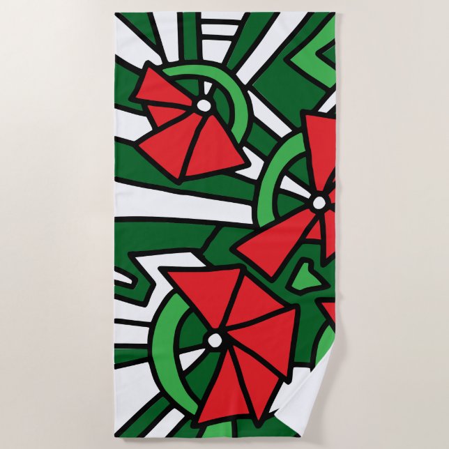 Toalha De Praia Arte de Arroz das Flores Vermelhas (Frente)