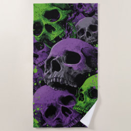 Toalha De Praia Arte de Caveira – Design Grunge Roxo e Verde