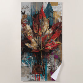 Toalha De Praia Arte de Colagem da Cidade da Folha de Bordo Colori