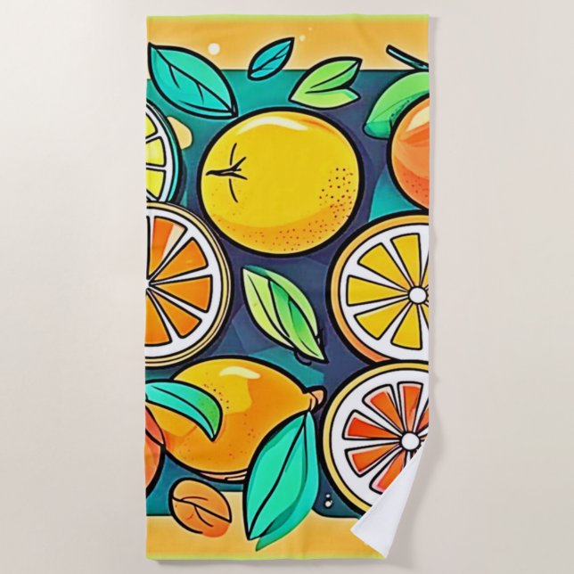 Toalha De Praia Arte de Design de Frutas Cítricas (Frente)