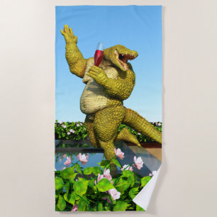 Toalha De Praia Arte de festa de champanhe de crocodilo engraçado