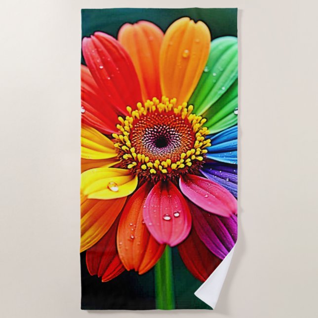 Toalha De Praia Arte de Flor Pétala Arco-íris (Frente)