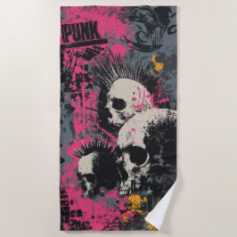 Toalha De Praia Arte de Grafite de Caveira Punk – Design Rebelde U