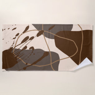 Toalha De Praia Arte de Linha de Salpico Abstrato Marrom Bege