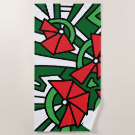 Toalha De Praia Arte de Rabiscos de Flores Vermelhas