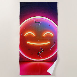 Toalha De Praia Arte de Rosto Feliz com Brilho de Neon
