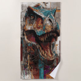 Toalha De Praia Arte de Rua de Dinossauro Retrato de Grafite T-Rex