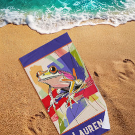 Toalha De Praia Arte de Sapo Roxo Fantástica