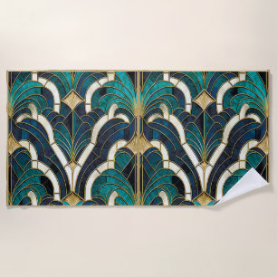 Toalha De Praia Arte Deco de Mosaico de Mármore de Luxo Azul Doura