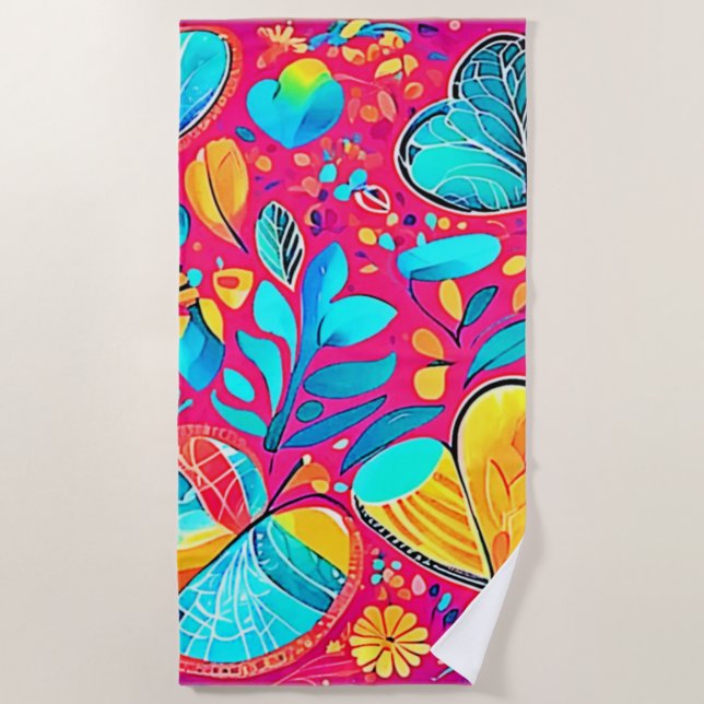 Toalha De Praia Arte Floral Vibrante (Frente)