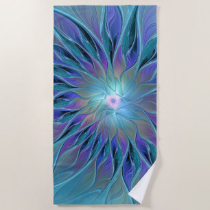 Toalha De Praia Arte Fractal Abstrato de Sonho Roxo Azul