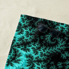 Toalha De Praia Arte Fractal Verde abstrato Preta