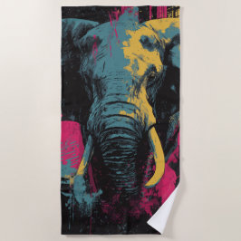 Toalha De Praia Arte Gráfica de Elefante Colorido – Vida Selvagem 