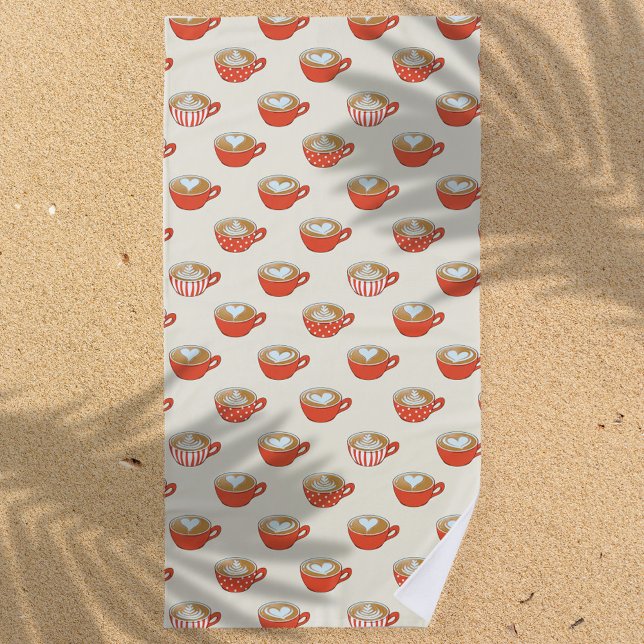 Toalha De Praia Arte Látea no Padrão Vermelho de Lágrimas de Café (Red Latte Art Pattern Beach Towel)