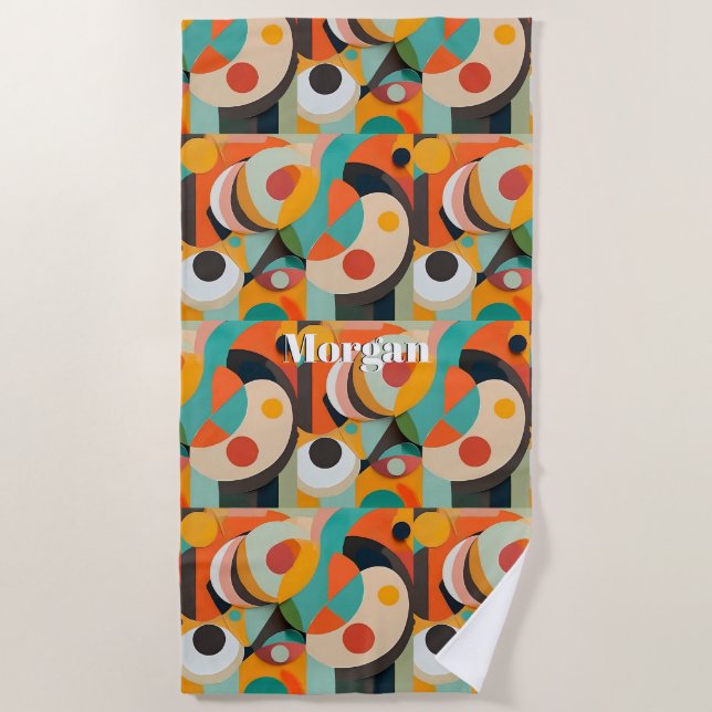 Toalha De Praia Arte moderna do meio século, Nome ou Monograma Geo (Frente)