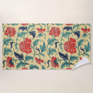Toalha De Praia Arte Nova Antiga Chinoiserie Floral Vermelho Chinê