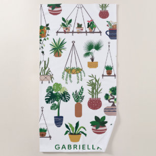 Toalha De Praia Arte Personalizada da Ilustração da Planta Boho