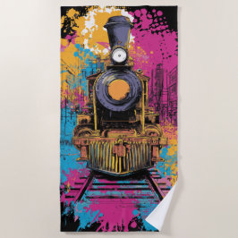 Toalha De Praia Arte Pop de Trem a Vapor Vintage