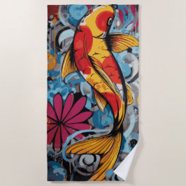 Toalha De Praia Arte Pop Grafite de Peixe Koi