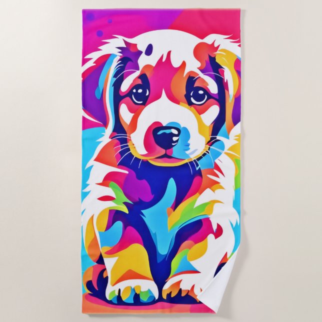Toalha De Praia Arte "Puppy" vibrante (Frente)