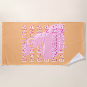 Toalha De Praia Arte Viagem de Barcelona, Espanha, Laranja, Rosa