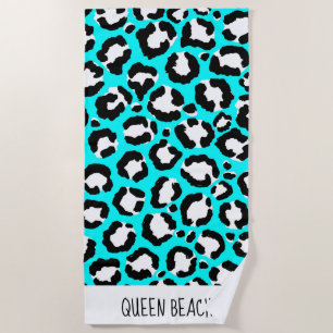 Toalha De Praia Artsy Modern Cyan Blue Leopard Animal Print